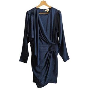 Ronny Kobo Shanaya Draped Moire Mini Dress Navy Blue Zebra Cocktail Size L